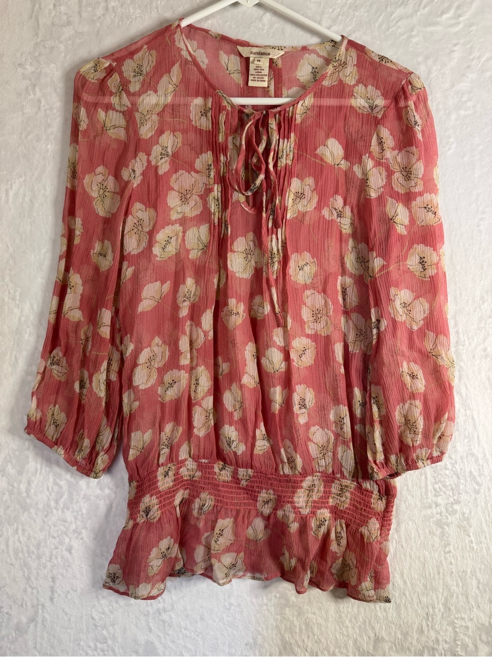 Sundance Pink Floral Peasant Blouse Medium